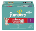 Pampers Diapers Pull On Cruisers 360¬∞ Fit Disposable Baby Diapers with Stretchy Waistband Super Pack, Size 4 - 64 Diapers, Packaging & Prints May Var