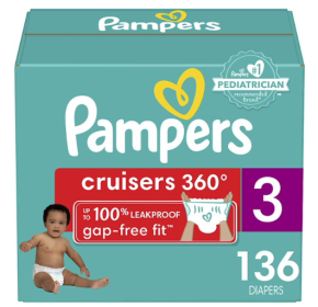 Pampers Diapers Pull On Cruisers 360¬∞ Fit Disposable Baby Diapers with Stretchy Waistband Enormous Pack (Packaging May Vary), Size 3, 136 Count