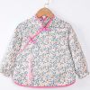 Chinese Style Baby Eating Bibs Inner Waterproof Kids Apron Girls Long Sleeve Painting Eating Smock,Blue Flora