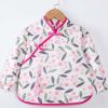 Chinese Style Baby Eating Bibs Inner Waterproof Kids Apron Girls Long Sleeve Painting Eating Smock,Pink Cherry