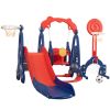 5 in 1 Slide and Swing Playing Set, Toddler Extra-Long Slide with 2 Basketball Hoops, Football, Ringtoss, Indoor Outdoor