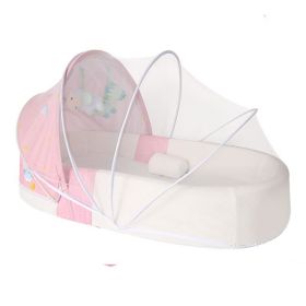 Portable Crib Nest Folding Movable Newborn Cushion Bed Anti-pressure Protection (Color: pink)