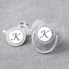 Transparent Silver 26 Letters Baby Spot Drill With Diamond Pacifier Belts Dust Cover (Option: Letter K)