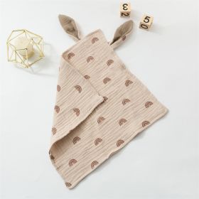 Baby Rabbit Ears Appeasing Towel Cotton Cloth To Sleep With Hug Blanket (Option: Khaki Bottom Rainbow-30 √ó 30cm)