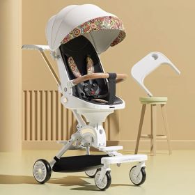 Can Sit And Lie Flat Two-way Folding Lightweight Shock-absorbing High-view Stroller (Option: K09 white)