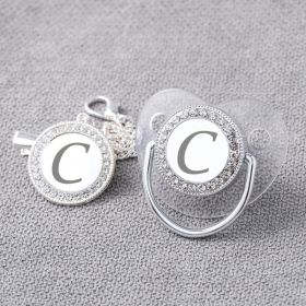 Transparent Silver 26 Letters Baby Spot Drill With Diamond Pacifier Belts Dust Cover (Option: Letter C)