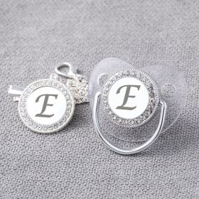 Transparent Silver 26 Letters Baby Spot Drill With Diamond Pacifier Belts Dust Cover (Option: Letter E)