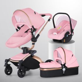 High Landscape Baby Stroller 360-degree Rotation 3-in-1 Basket Foldable (Option: Gold Pole Pink 3in1)