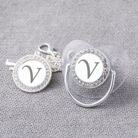 Transparent Silver 26 Letters Baby Spot Drill With Diamond Pacifier Belts Dust Cover (Option: Letter V)