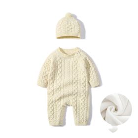 Autumn And Winter Knitted Onesie Hemp Hemp Ha Yi (Option: Beige Add wool-66cm)