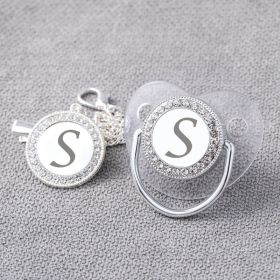 Transparent Silver 26 Letters Baby Spot Drill With Diamond Pacifier Belts Dust Cover (Option: Letter S)