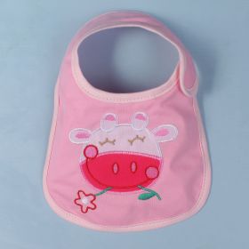 Optional Baby Bib Children's Cotton Three-layer Waterproof Saliva Towel (Option: Pink Cow Head)