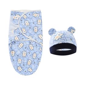 Foreign Trade Newborn Swaddling Sleeping Bag Baby Anti-kick Quilt Delivery (Option: Hat Edge Blue Bottom Bear)