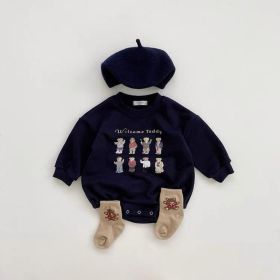 Baby's New Cotton Sweater Long Sleeve Cartoon Letter Casual Romper (Option: Dark Blue-73cm)