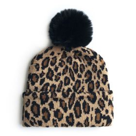 Leopard Print Baby Infant Beanie Knit Warm Winter POM Skull Cap Hat (Color: brown)