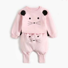 Baby Cartoon Animal Pattern Hoodie Combo Big PP Pants Sets (Color: pink, Size/Age: 100 (2-3Y))