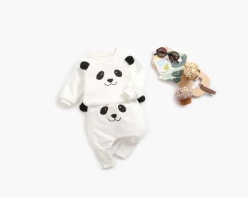 Baby Cartoon Animal Pattern Hoodie Combo Big PP Pants Sets (Color: White, Size/Age: 90 (12-24M))