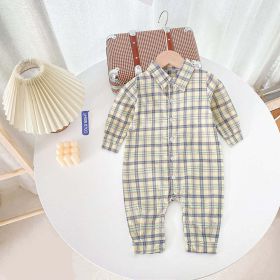 Baby Boy Classic Plaid Pattern Lapel Design Long Sleeve Rompers (Color: Apricot, Size/Age: 100 (2-3Y))