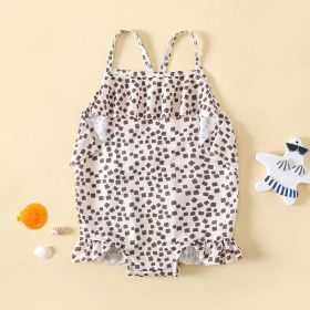 Baby Girl Floral Print Pattern Lace Design Sling Swimsuit Onesies In Summer (Color: Coffee, Size/Age: 66 (3-6M))