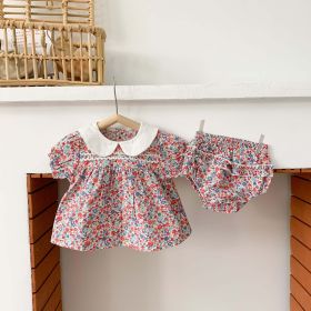 Baby Girl Doll Collar Floral Print Dress Combo Floral Print Shorts In Sets Summer Outfit Wearing (Color: pink, Size/Age: 100 (2-3Y))