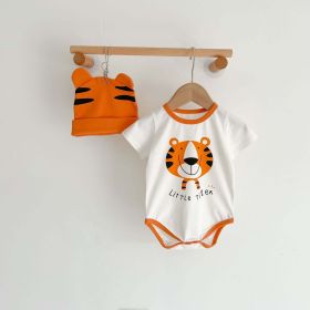 Baby Girl Cartoon Animal Print Round Collar Short-Sleeved Onesies (Color: orange, Size/Age: 100 (2-3Y))