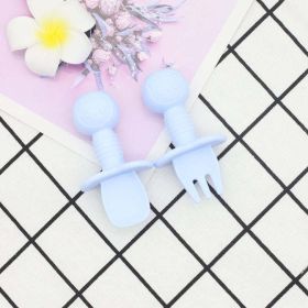 Baby Bear Pattern Complementary Food Training Lovely Silicone Spoon Fork Sets (Color: White, Size/Age: Average Size (0-8Y))