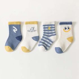 Baby Unisex 1Lot=4 Pairs Smile With House Pattern Socks (Color: Blue, Size/Age: XL (5-8Y))