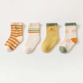 Baby Unisex 1Lot=4 Pairs Smile With House Pattern Socks (Color: orange, Size/Age: S (0-1Y))