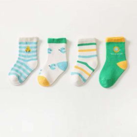 Baby Unisex 1Lot=4 Pairs Smile With House Pattern Socks (Color: green, Size/Age: L (3-5Y))