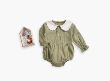 Baby Girl Doll Collar Design Solid Color Long Sleeve Onesies With Buttons (Color: green, Size/Age: 100 (2-3Y))