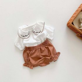 Baby Girl Floral Embroidered Short-Sleeved Top Combo Shorts Two-Piece Sets In Summer (Color: brown, Size/Age: 73 (6-9M))