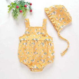 Baby Girl Floral Pattern Sleeveless Back With Short Sleeves Two-Piece Onesies (Color: yellow, Size/Age: 73 (6-9M))