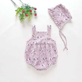 Baby Girl Floral Pattern Sleeveless Back With Short Sleeves Two-Piece Onesies (Color: purple, Size/Age: 90 (12-24M))