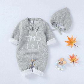 Baby Cartoon Bunny Embroidered Graphic Solid Warm Rompers With Hat (Color: White, Size/Age: 73 (6-9M))