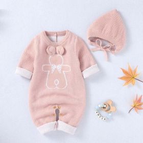 Baby Cartoon Bunny Embroidered Graphic Solid Warm Rompers With Hat (Color: pink, Size/Age: 80 (9-12M))