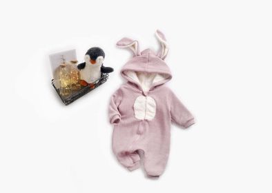 Baby Cartoon Shape Design Soft Fleece Thickened Romper In Autumn & Winter (Color: pink, Size/Age: 90 (12-24M))