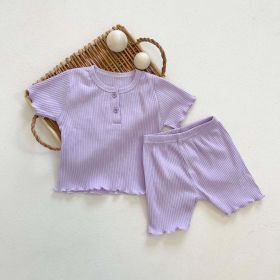 Baby Girl Solid Candy Color Top Combo Solid Pants In Sets (Color: purple, Size/Age: 90 (12-24M))