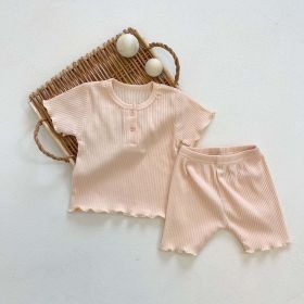 Baby Girl Solid Candy Color Top Combo Solid Pants In Sets (Color: Apricot, Size/Age: 73 (6-9M))