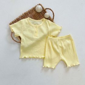 Baby Girl Solid Candy Color Top Combo Solid Pants In Sets (Color: yellow, Size/Age: 80 (9-12M))