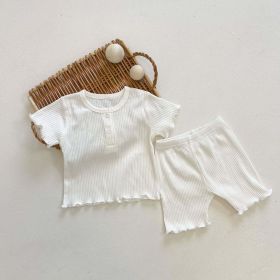 Baby Girl Solid Candy Color Top Combo Solid Pants In Sets (Color: White, Size/Age: 100 (2-3Y))