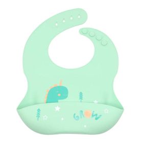 Baby Cartoon Animal Print Food Grade Multi-Adjustable Silicone Bibs (Color: green, Size/Age: Average Size (0-8Y))