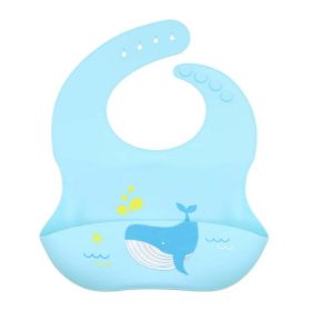 Baby Cartoon Animal Print Food Grade Multi-Adjustable Silicone Bibs (Color: Blue, Size/Age: Average Size (0-8Y))