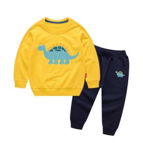 Baby Boy Cartoon Dinosaur Pattern Hoodie Combo Casual Pants Sport Style Sets (Color: yellow, Size/Age: 110 (3-5Y))