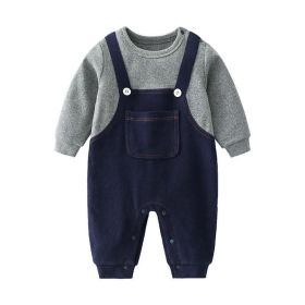 Baby Boy False 1-Piece Overall Design Gentleman Fashion Romper (Color: navy blue, Size/Age: 80 (9-12M))