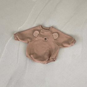 Baby Bear Print Pattern Ears Patch Design Hoodie Onesies (Color: brown, Size/Age: 66 (3-6M))