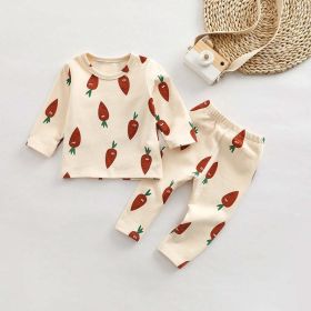 Baby All Over Print Pattern Tops Combo Pants Lovely Sets Home Clothes (Color: Apricot, Size/Age: 90 (12-24M))