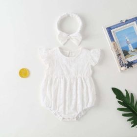 Baby Girl Floral Embroidery Pattern Solid Color Sleeveless Onesies With Lace (Color: White, Size/Age: 73 (6-9M))