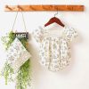 Baby Girl Floral Pattern Lace Patchwork Design Backless Bubble Sleeve Onesies With Hat