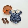 Baby Girl Dot Print Lapel Collar Short-Sleeved Onesies In Summer