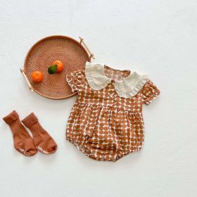 Baby Girl Dot Print Lapel Collar Short-Sleeved Onesies In Summer (Color: orange, Size/Age: 80 (9-12M))